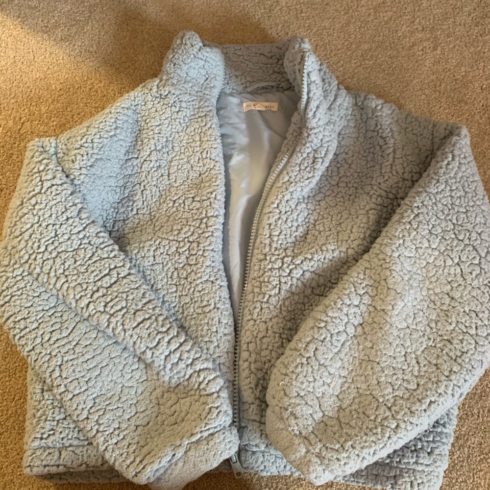 LA hearts baby blue Sherpa jacket